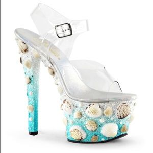 NWT Pleaser Mermaid Seashell glitter pumps